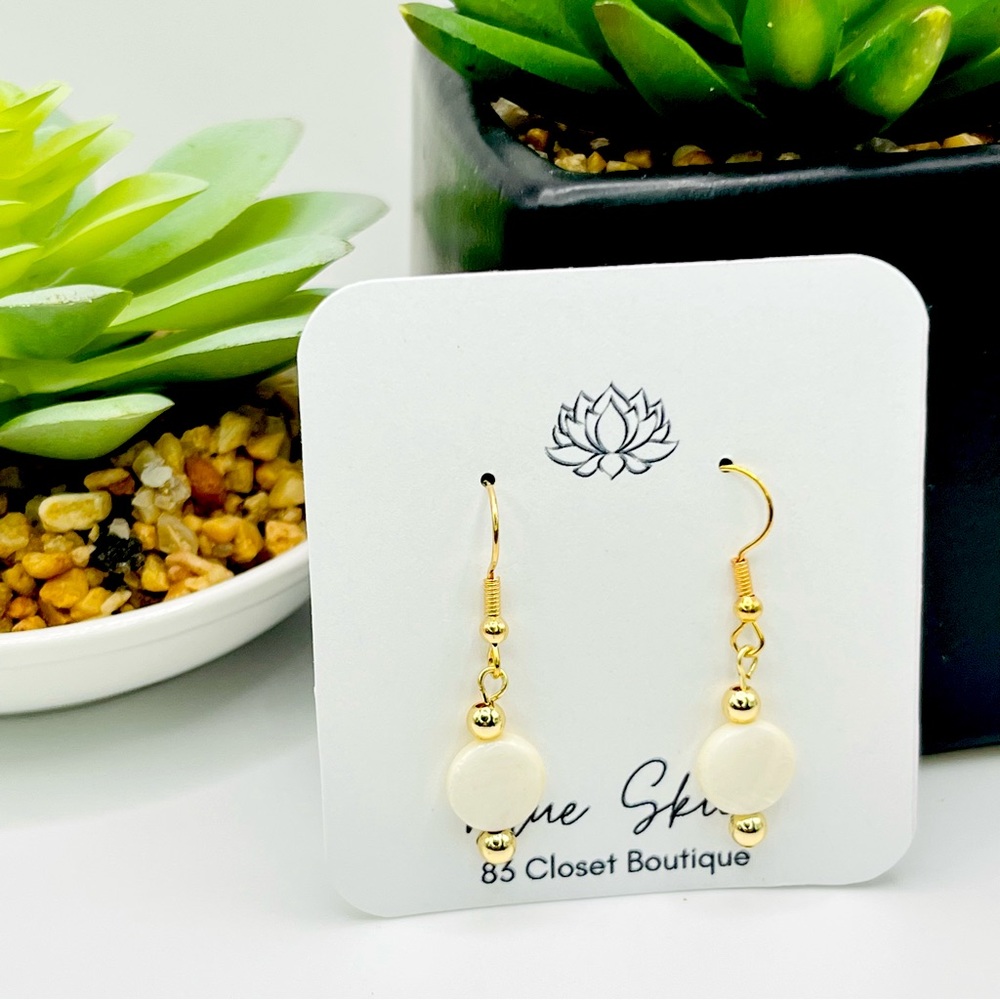 Gold Plated Mother of Pearl Disc Earrings